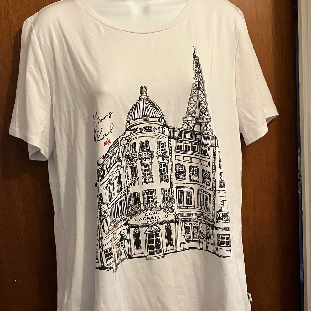 Karl Lagerfeld Paris White Architectural Graphic Tee sz L